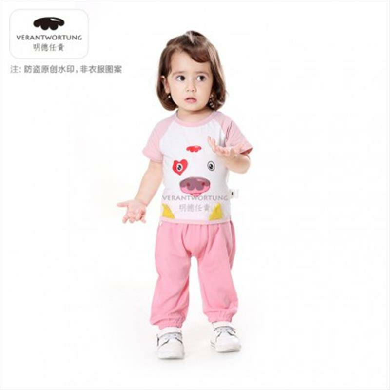 [2 개] Verantwortung 남녀아기모두일치하는캐주얼점프송아지반팔티셔츠화이트 + 신선한유럽과미국스타일의봄과가을얇은 PP 바지그레이블루