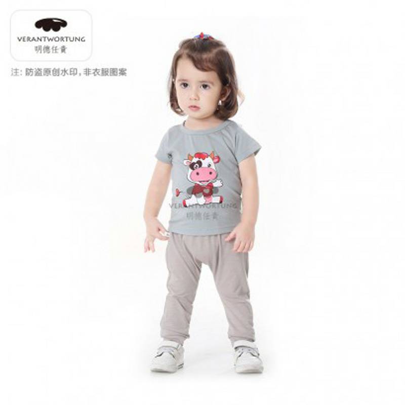 [2 개] Verantwortung 남녀아기모두일치하는캐주얼점프송아지반팔티셔츠회색 + 벙어리큰귀개봄과가을할란바지진한파란색