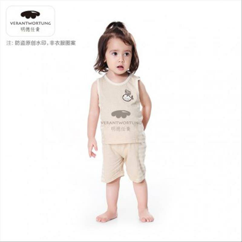 [2 개] Verantwortung 남녀아기유기농컬러면여름얇은섹션통기성조끼반바지 + 스트라이프조끼반바지