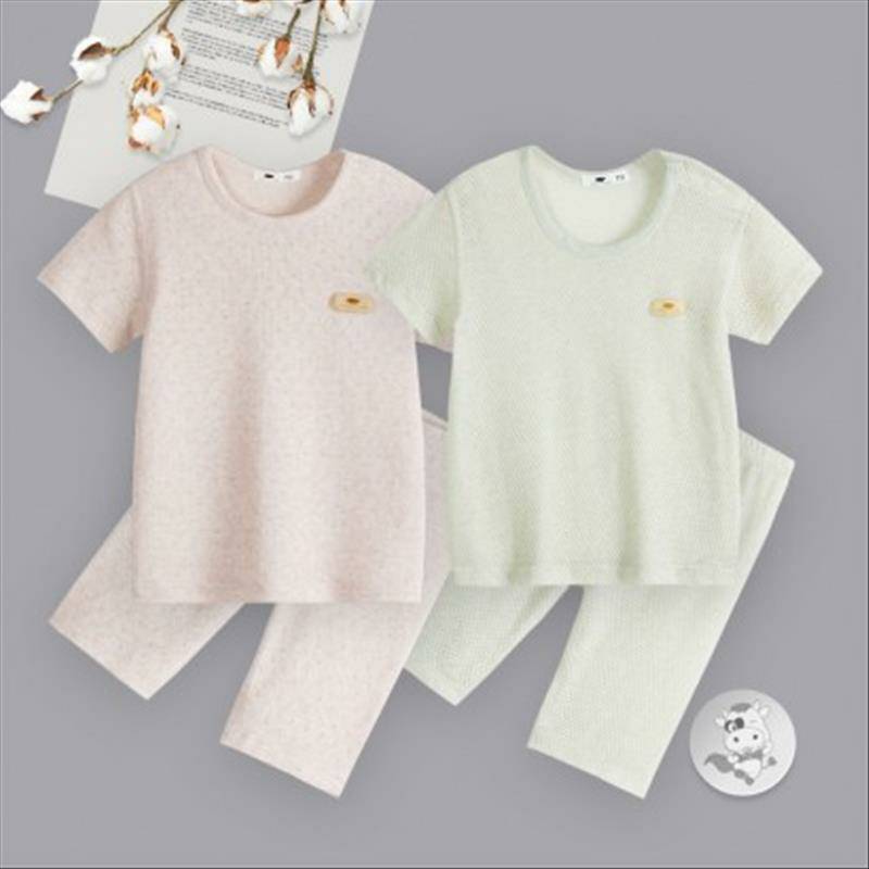 [2 개] Verantwortung 남녀아기유기농컬러면여름얇은섹션정장스레드자카드조끼반바지라이트커피색상 + 메쉬저지조끼반바지라이트그린