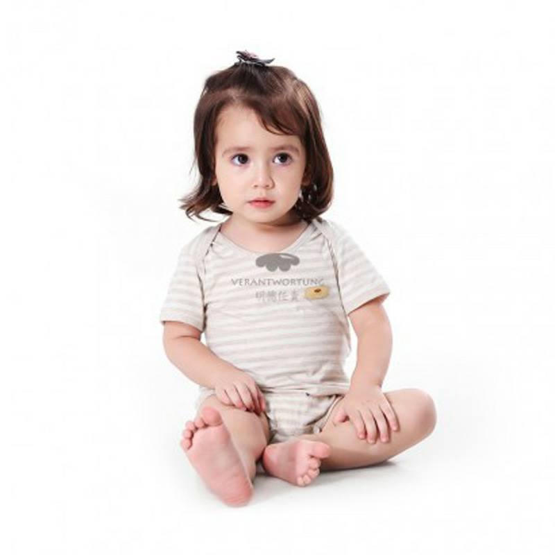 [2 피스] Verantwortung 남녀아기유기농컬러면여름얇은죄수복가벼운커피줄무늬삼각형반팔장난꾸러기 + 가벼운커피줄무늬가디건장난꾸러기