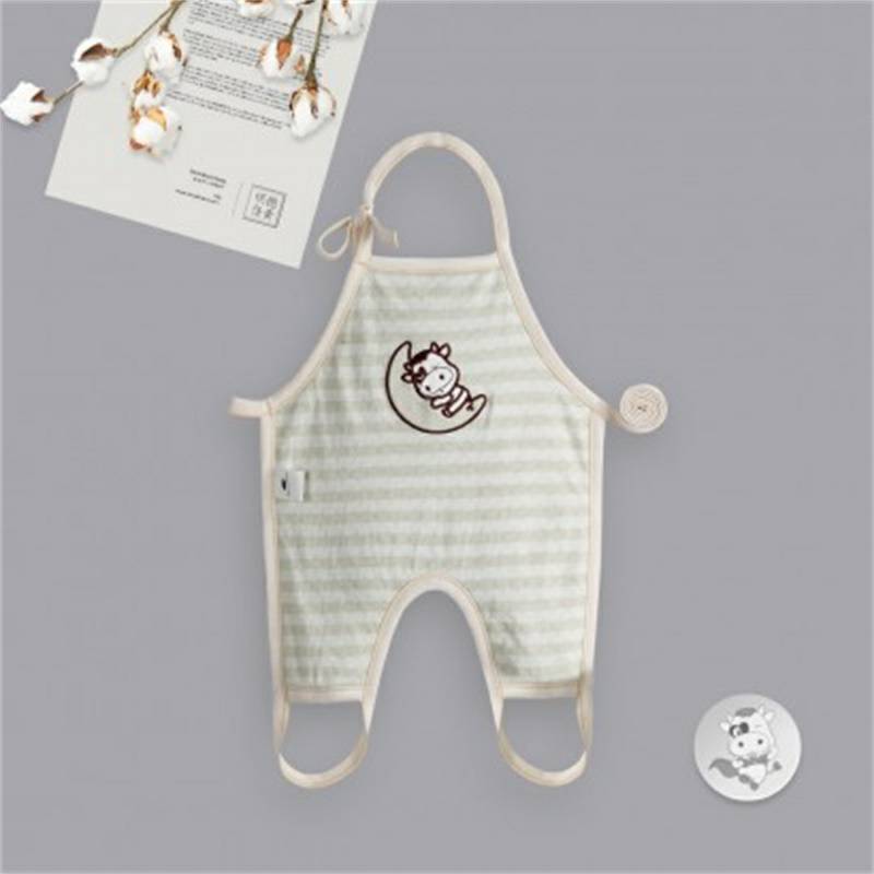 [2 개] Verantwortung 아기소년과소녀유기농컬러면여름얇은배꼽앞치마밝은녹색줄무늬 + 배꼽앞치마밝은녹색