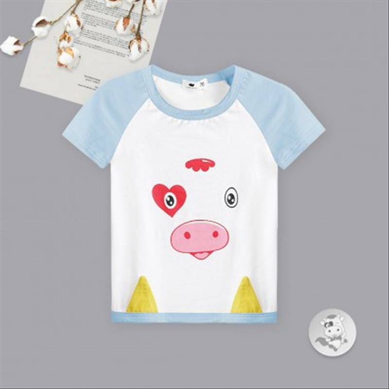 [2 조각]Verantwortung 남성과여성의아기 2727송아지여름반팔티셔츠 + 패션귀여운작은귀곰다섯포인트 PP 바지블루