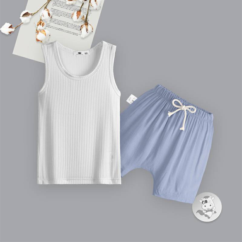 [2 개] Verantwortung 남녀아기유럽과미국의여름신선한단색작은조끼그레이 + 신선한유럽과미국의바람여름안티모기 PP 반바지그레이블루