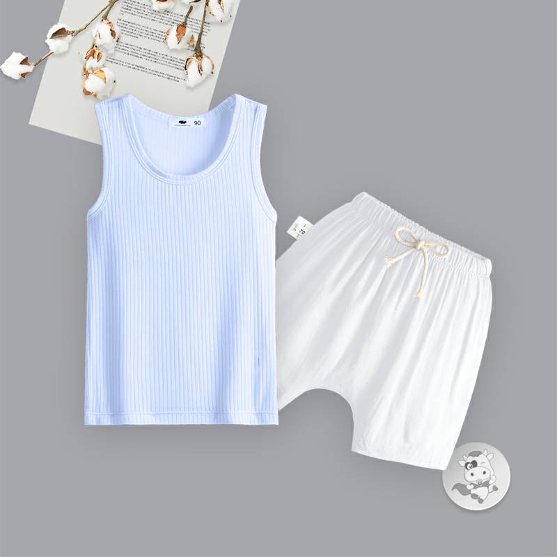 [2 개] Verantwortung 남녀아기유럽과미국의여름신선한단색작은조끼블루 + 신선한유럽과미국스타일의여름안티모기 PP 반바지화이트