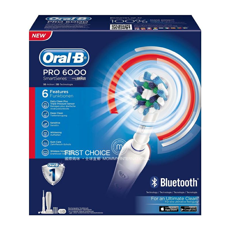 BRAUN 독일oral-b 프로 6000 iBrush 3D 블루투스스마트전동칫솔해외버전