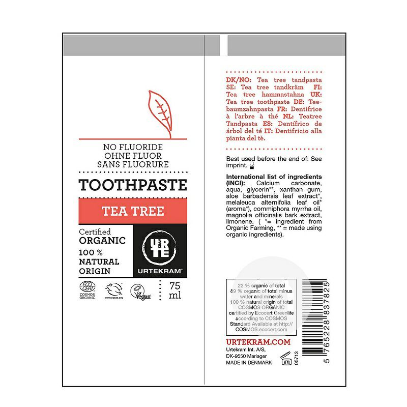 URTEKRAM 덴마크티트리유기불화물치약 * 2 해외버전