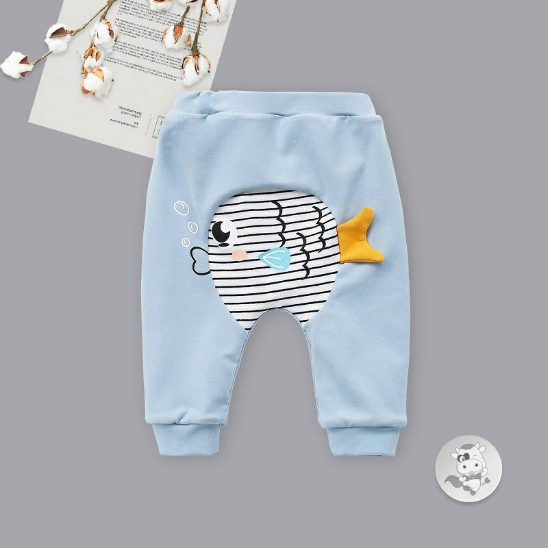 Verantwortung 남녀아기침거품물고기플러스벨벳큰 PP 바지블루