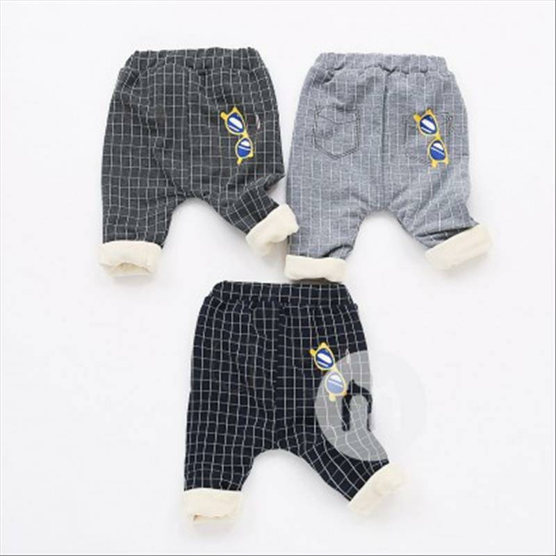 Verantwortung 남녀아기격자무늬포켓멋진안경플러스벨벳 PP 바지밝은회색