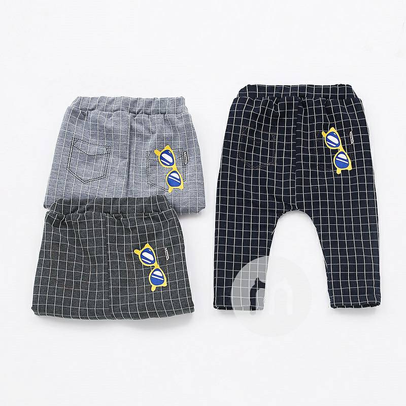 Verantwortung 남녀아기격자무늬포켓멋진안경플러스벨벳 PP 바지네이비블루