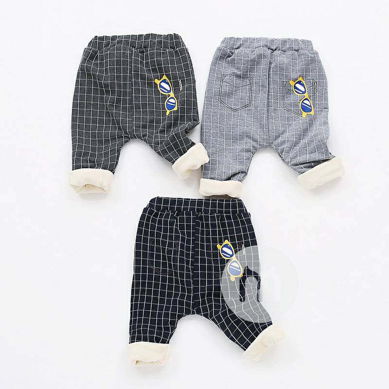 Verantwortung 남녀아기격자무늬포켓멋진안경플러스벨벳 PP 바지네이비블루