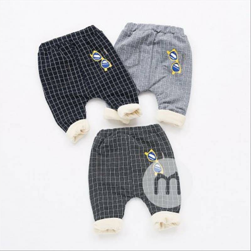 Verantwortung 남녀아기격자무늬포켓멋진안경플러스벨벳 PP 바지다크그레이