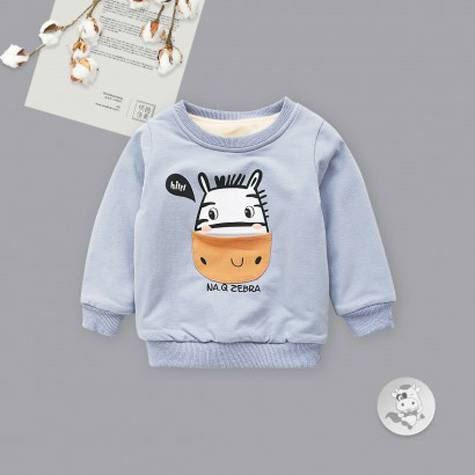 Verantwortung 남녀아기포켓얼룩말플러스벨벳풀오버스웨터그레이블루