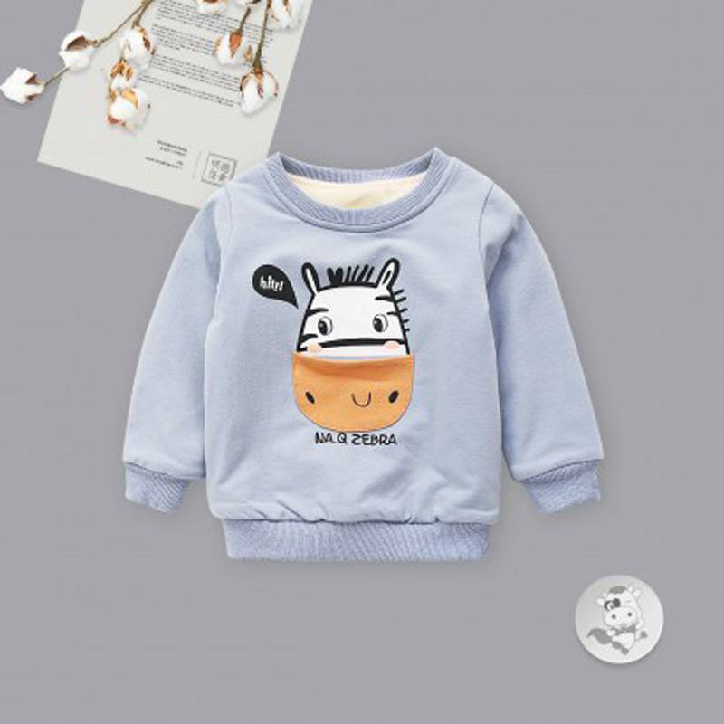 Verantwortung 남녀아기포켓얼룩말플러스벨벳풀오버스웨터그레이블루