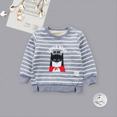 Verantwortung 남녀아기슈퍼영웅줄무늬플러스벨벳풀오버스웨터회색