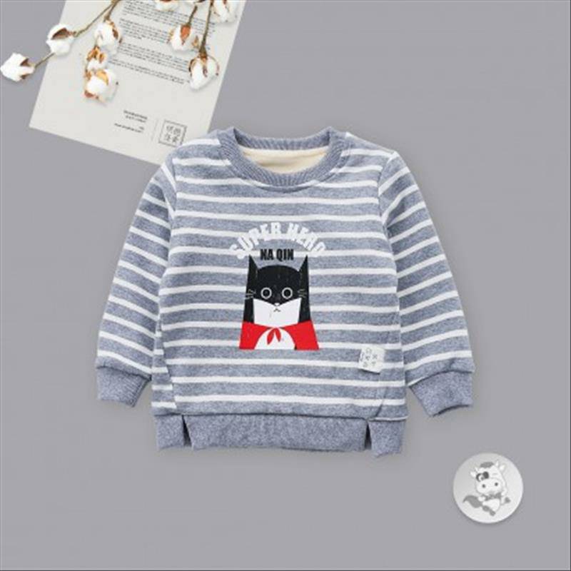 Verantwortung 남녀아기슈퍼영웅줄무늬플러스벨벳풀오버스웨터회색