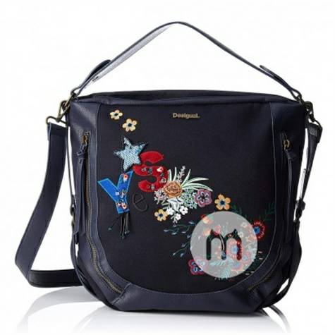 Desigual 패션자수네이비블루숄더백해외버전