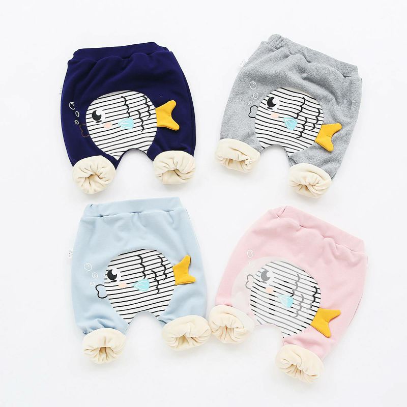 [2 개] Verantwortung 남녀아기작은여우스웨터플러스벨벳스웨터노랑 + 침거품물고기플러스벨벳 PP 바지블루