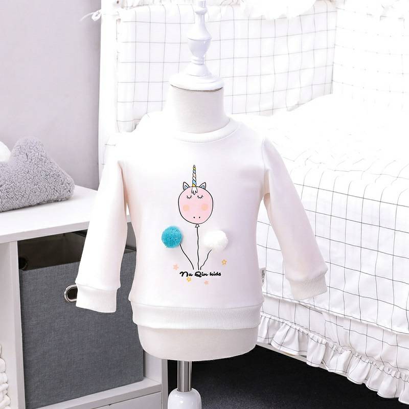 [2 개] Verantwortung 남녀아기작은풍선풀오버플러스벨벳스웨터화이트 + 침거품물고기플러스벨벳 PP 바지블루