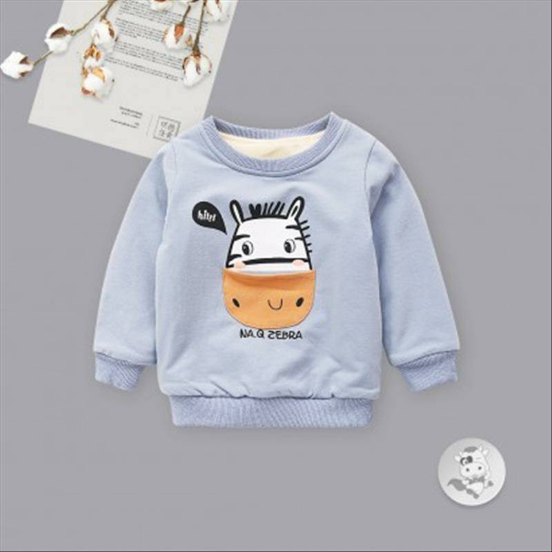 [2 개] Verantwortung 남녀아기포켓얼룩말플러스벨벳풀오버스웨터그레이블루 + 침거품물고기플러스벨벳 PP 바지네이비블루