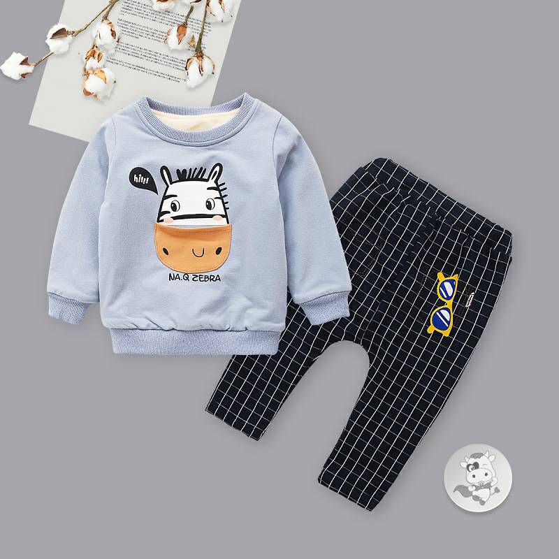 [2 개] Verantwortung 남녀아기포켓지브라플러스캐시미어풀오버스웨터그레이블루 + 격자포켓쿨안경플러스캐시미어 PP 바지네이비블루