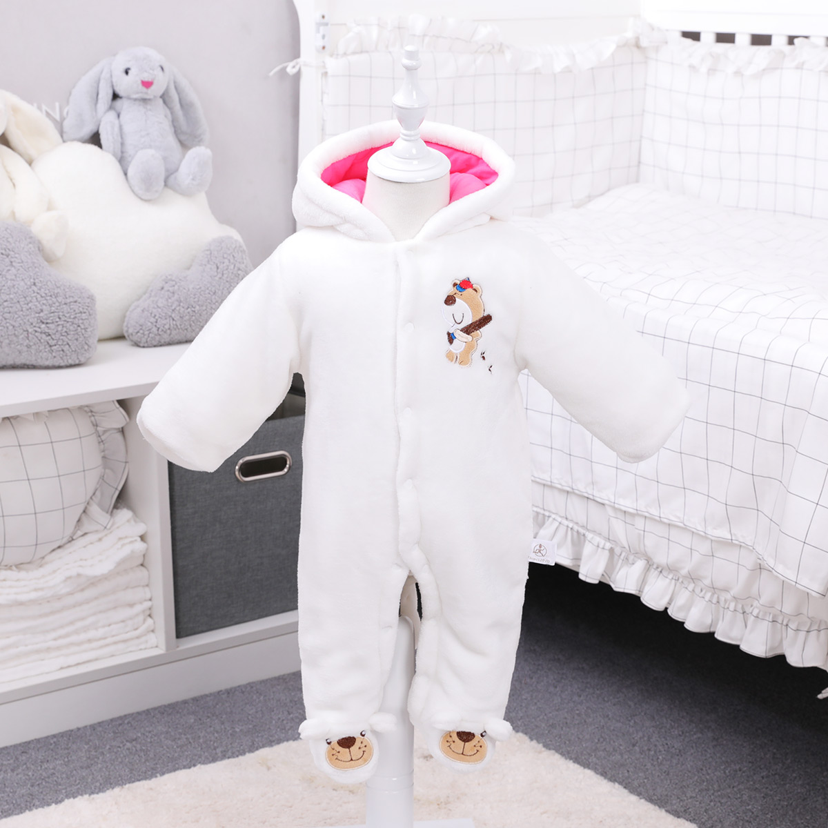 Verantwortung 남녀아기겨울산호벨벳도몸을크롤링슈트곰화이트