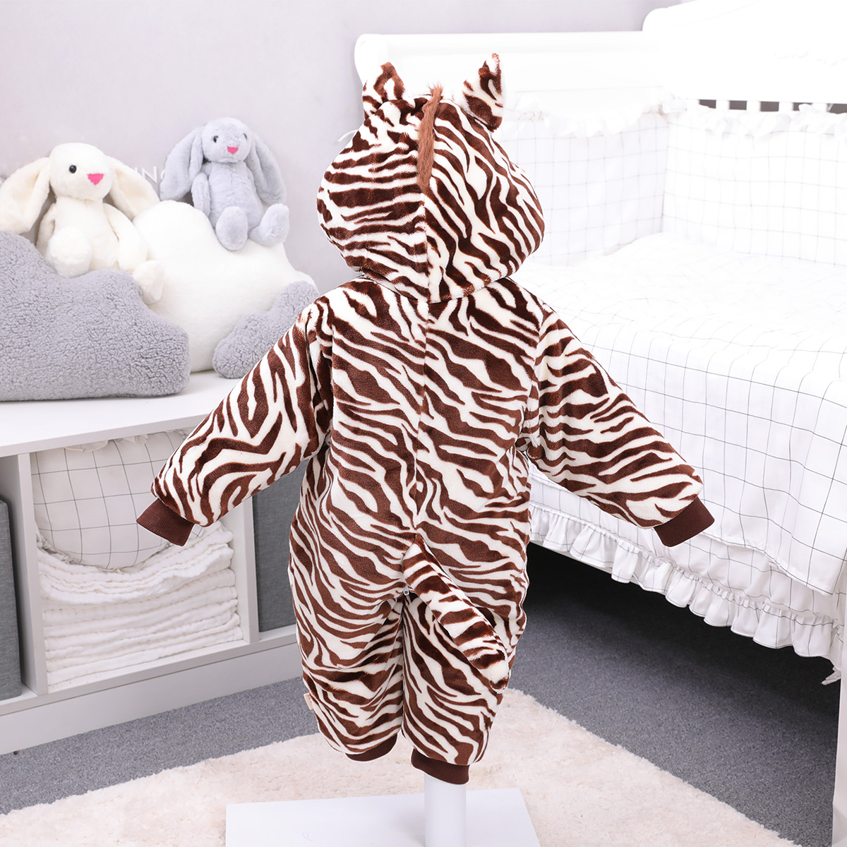 Verantwortung 얼룩말줄무늬가있는남성과여성아기겨울플란넬점프수트