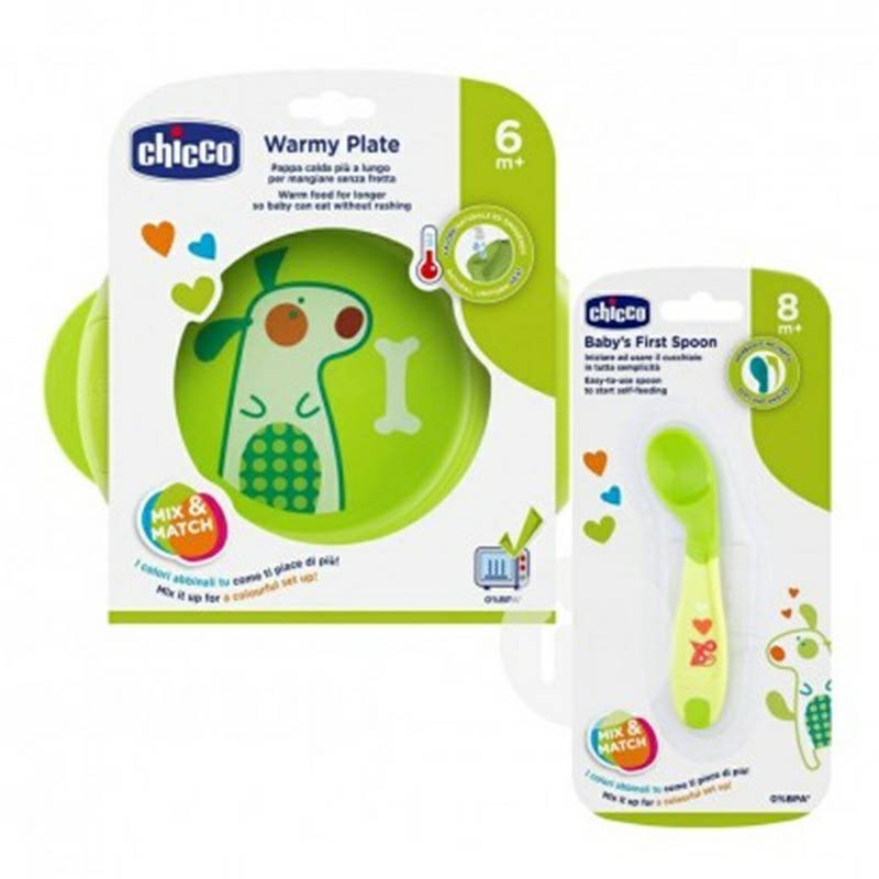 Chicco이탈리아어린이물주입절연미끄럼방지그릇숟가락두조각해외버전