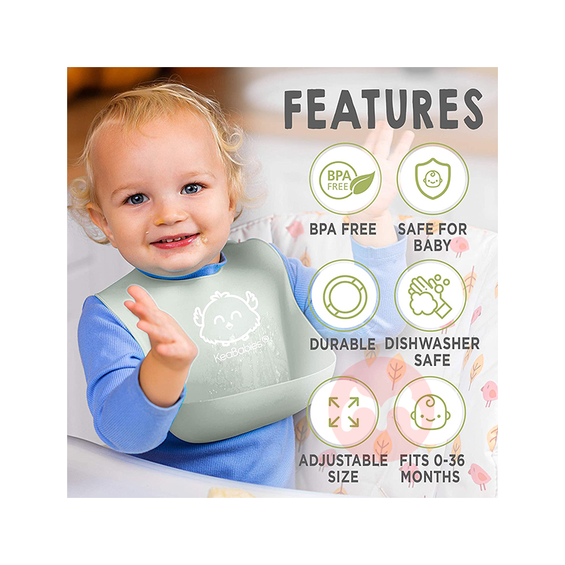 KeaBabies 미국 KeaBabies 빨 실리콘 턱받이 그레이 그린 해외 현지 오리지널