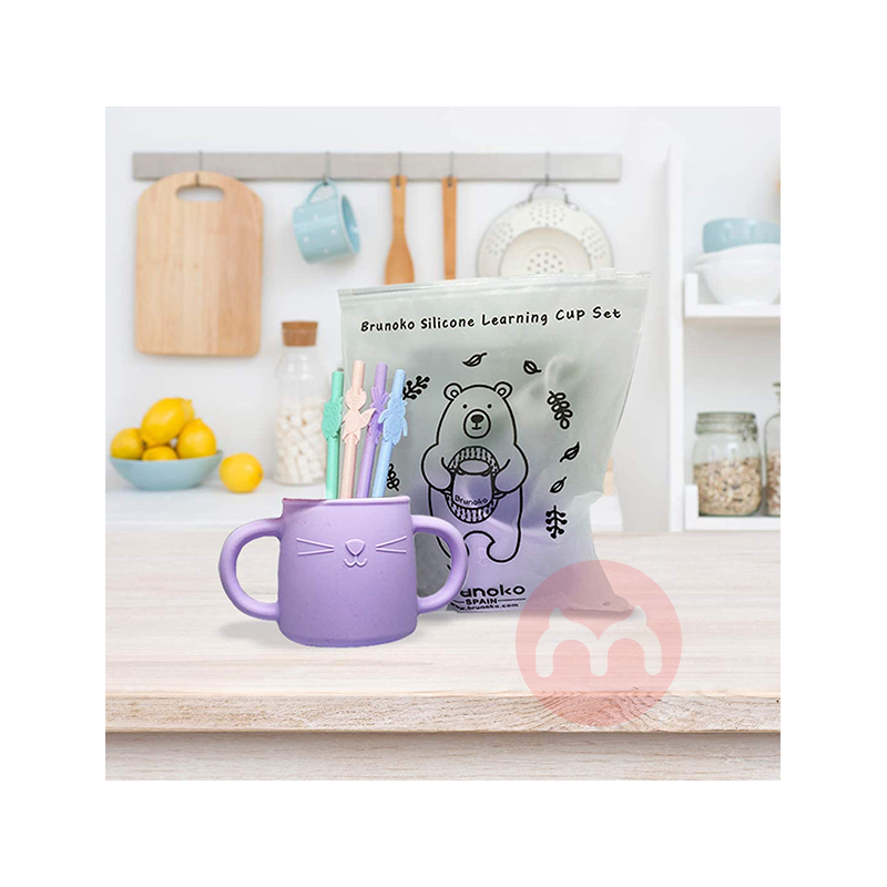 Brunoko Spain Brunoko 아기 학습 컵 + 실리콘 빨대 퍼플 오리지널 해외 현지판