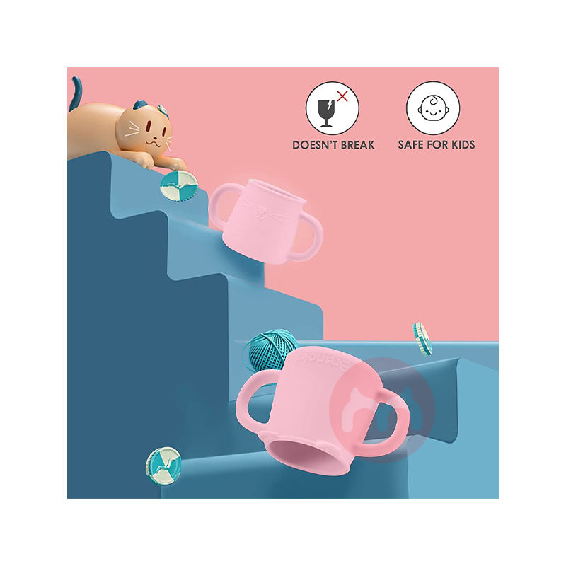 Brunoko Spain Brunoko아기 학습 컵 + 실리콘 빨대 핑크 해외 오리지널