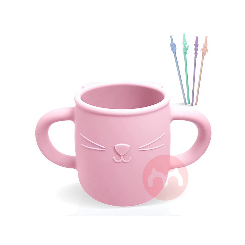 Brunoko Spain Brunoko아기 학습 컵 + 실리콘 빨대 핑크 해외 오리지널