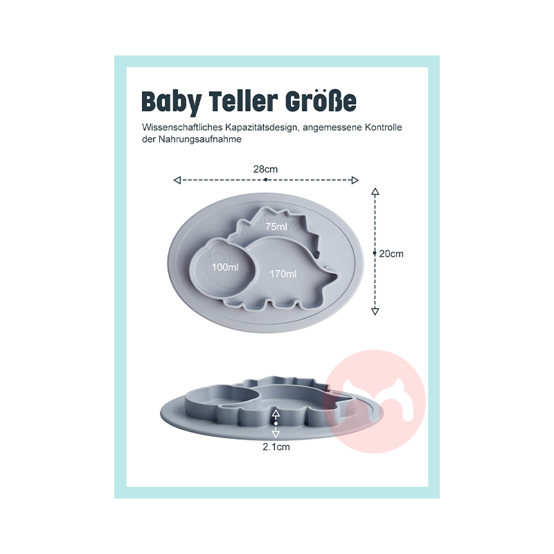 Future Founder 독일 Future Founder 실리콘 미끄럼 방지 디너 플레이트 그레이 공룡 해외 현지 오리지널