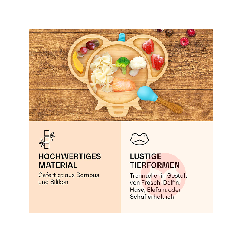 bambuswald 독일 bambuswald 어린이용 대나무와 나무 식기 세트 블루 코끼리 해외 현지 오리지널