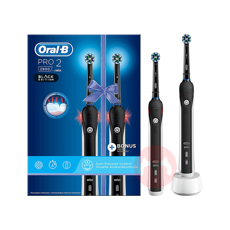 BRAUN 독일 oral-b PRO 2900 전동칫솔 2팩 + 칫솔모 6개 블랙 해외 현지 오리지널