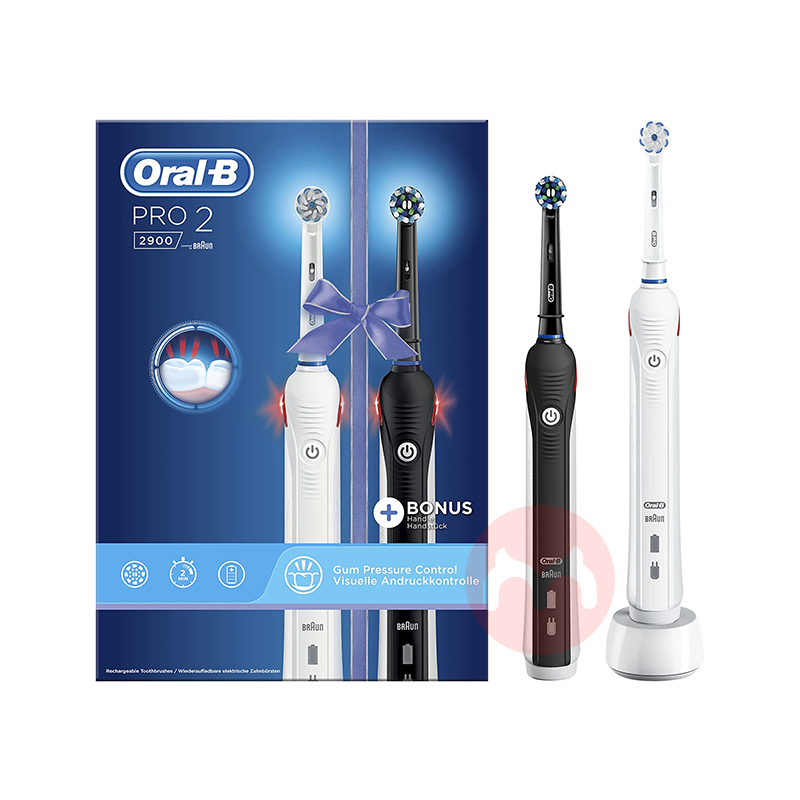 BRAUN 독일 oral-b PRO 2900 전동칫솔 2팩 + 칫솔모 6개 흑백 해외 현지 오리지널