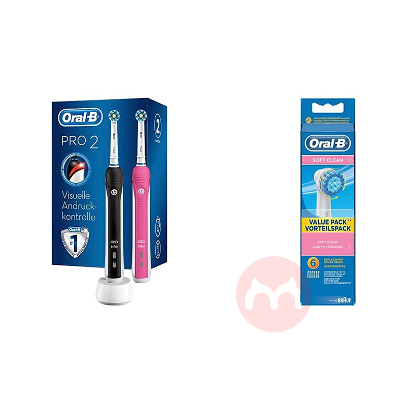 BRAUN 독일 oral-b PRO 2950 전동칫솔 2팩 + 칫솔모 6개 블랙/핑크 해외 현지 오리지널